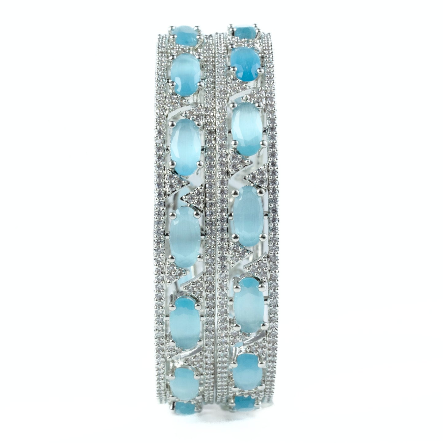 Stylish Zig Zag Oval Rhodium Bangles (Pack of 2)