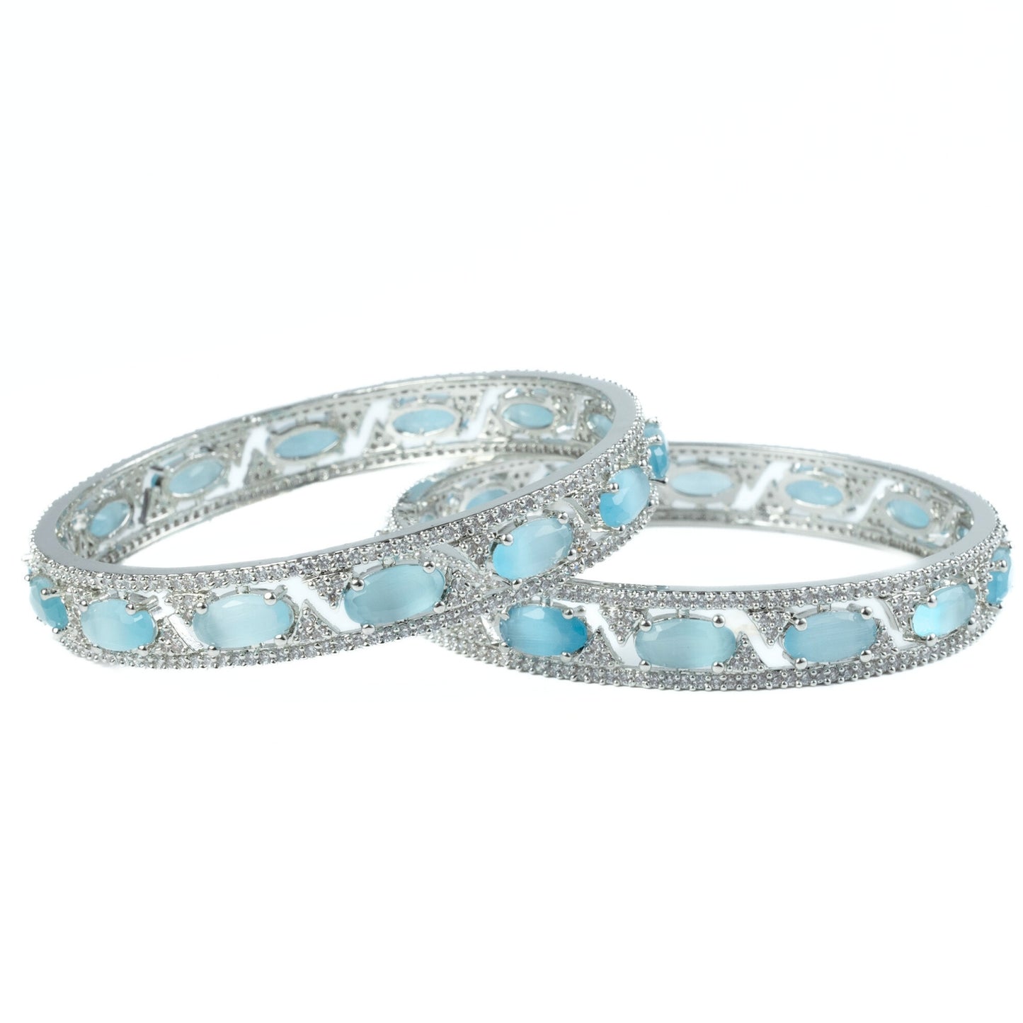 Stylish Zig Zag Oval Rhodium Bangles (Pack of 2)