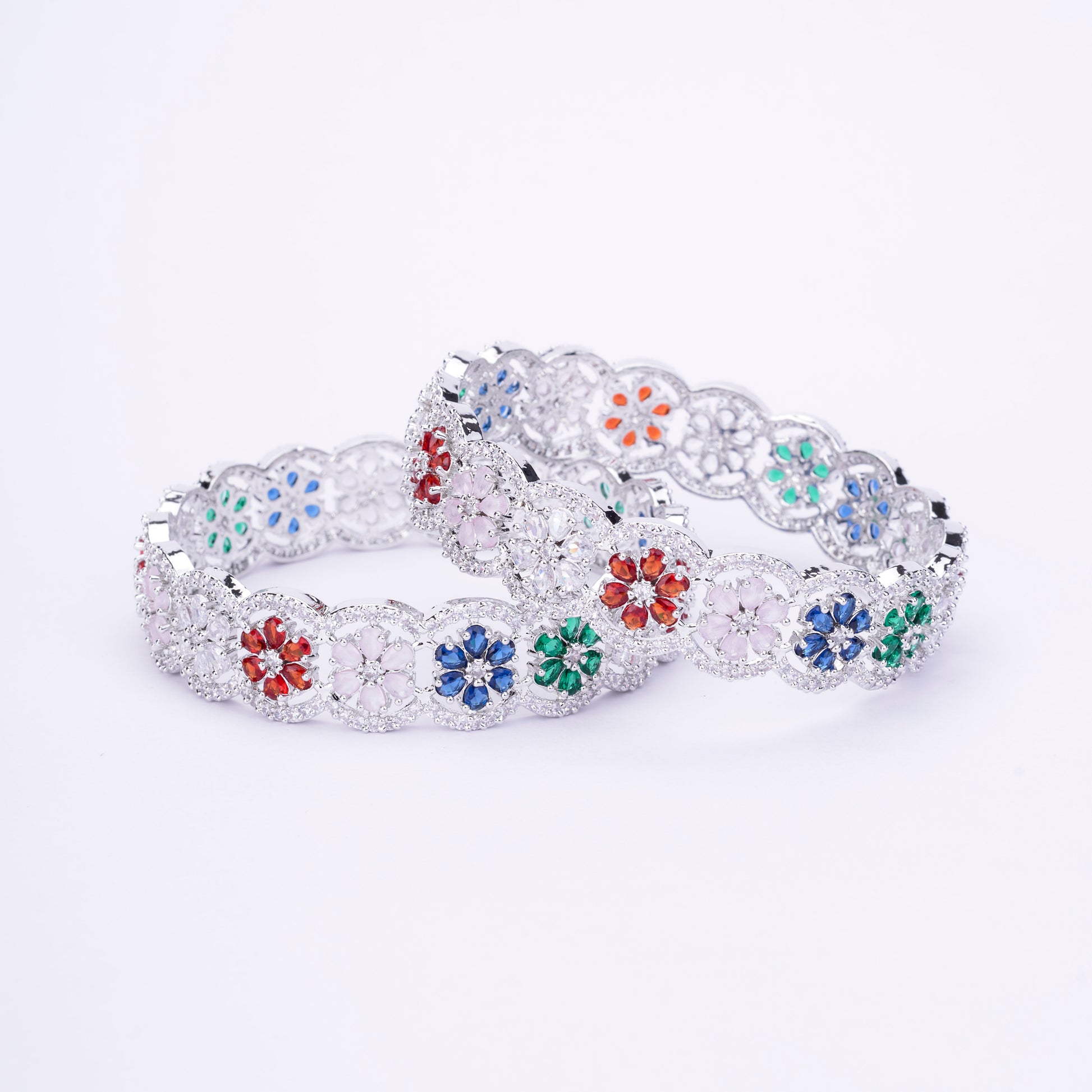 American Diamond Rhodium Bangles - Opal Touch