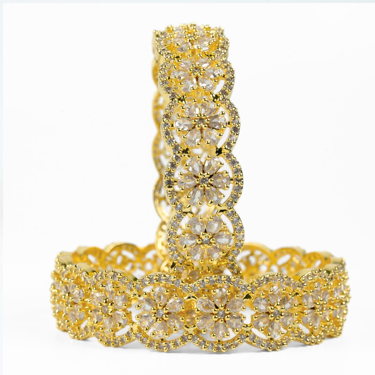 American Diamond Flower Bangles (Pack of 2)