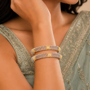 Gold Plated American Diamond Floral Mesh Pattern Designer Bangles Set (Pack of 2)