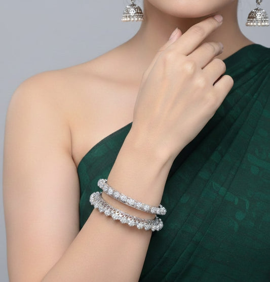 American Diamond Rhodium Pacheli Bangles Set (Pack of 2)