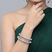 Rhodium Plated American Diamond Floral Border Pattern Designer Bangles Set (Pack of 2)
