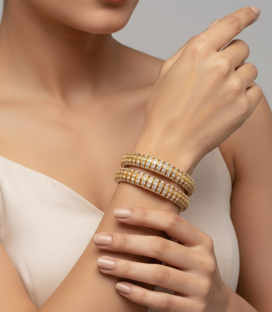 Kundan Cascade Mehendi Plated Bangles
