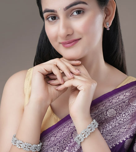 Floral Cascade Rhodium Plated Bangles