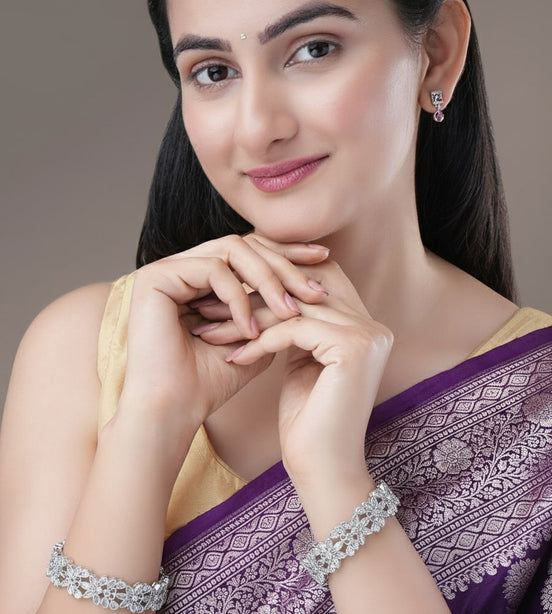 Floral Cascade Rhodium Plated Bangles