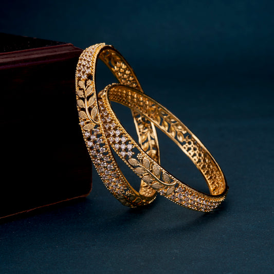 Leaf Dazzle Gold Plated Bangles