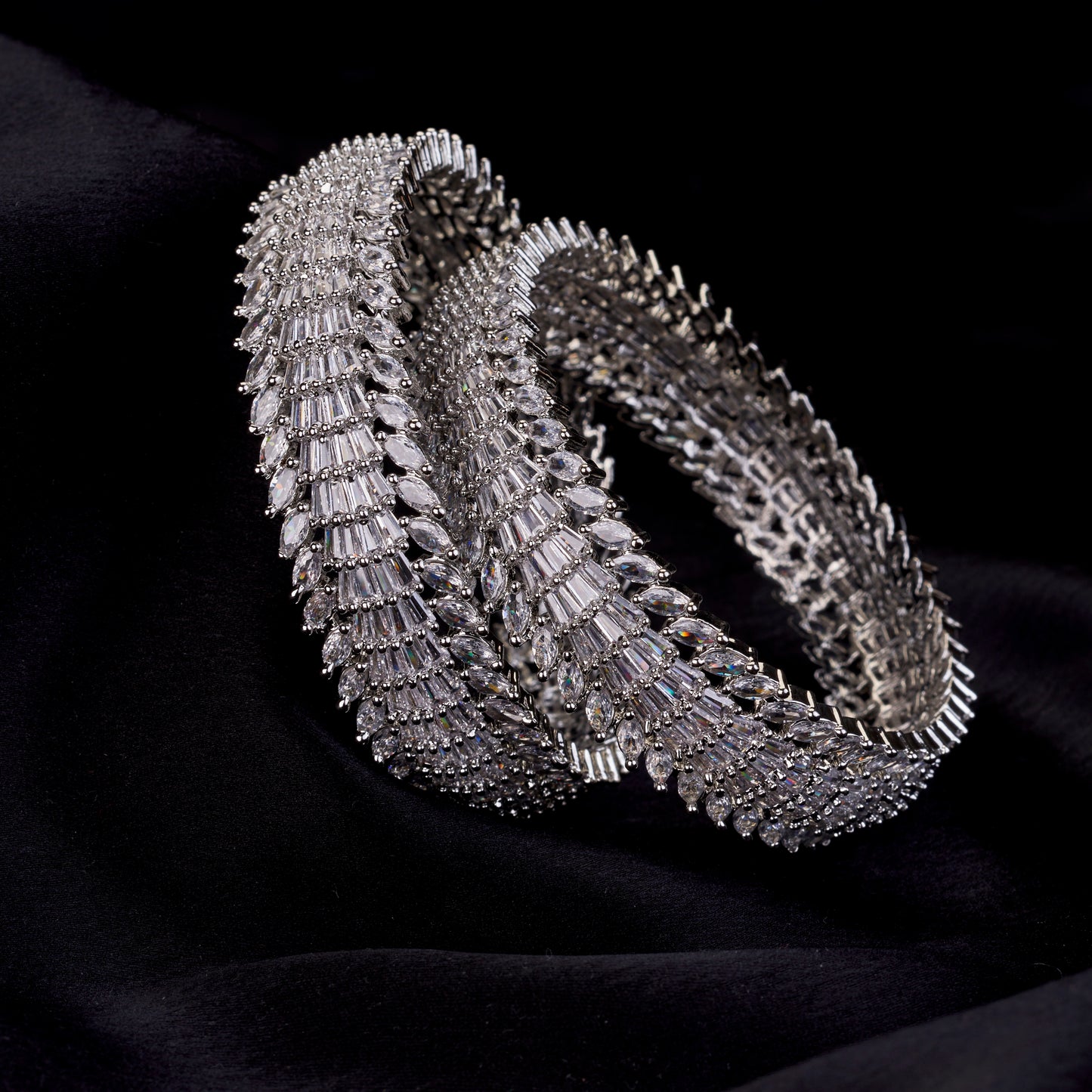 Duchess Halo Rhodium Plated Bangles
