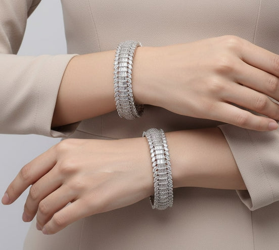 Duchess Halo Rhodium Plated Bangles