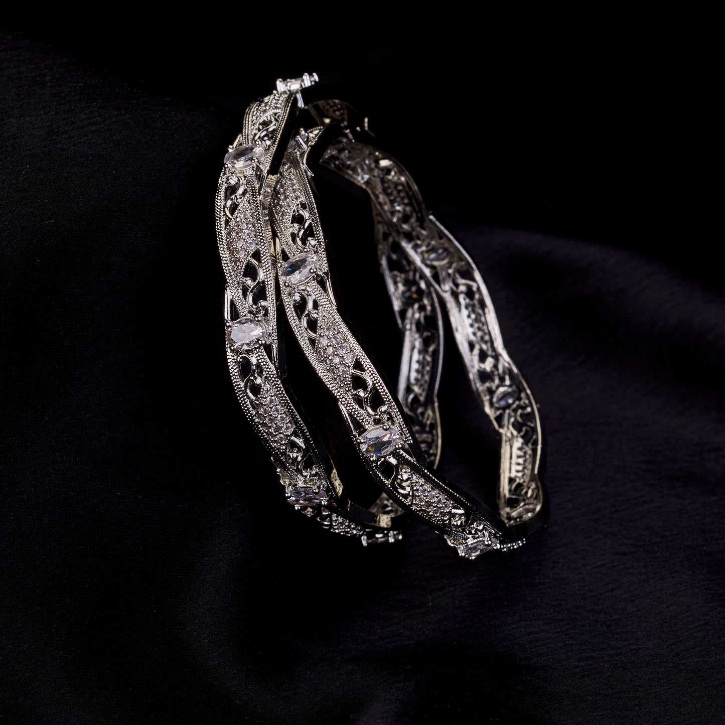 Stellar Bloom Rhodium Bangles