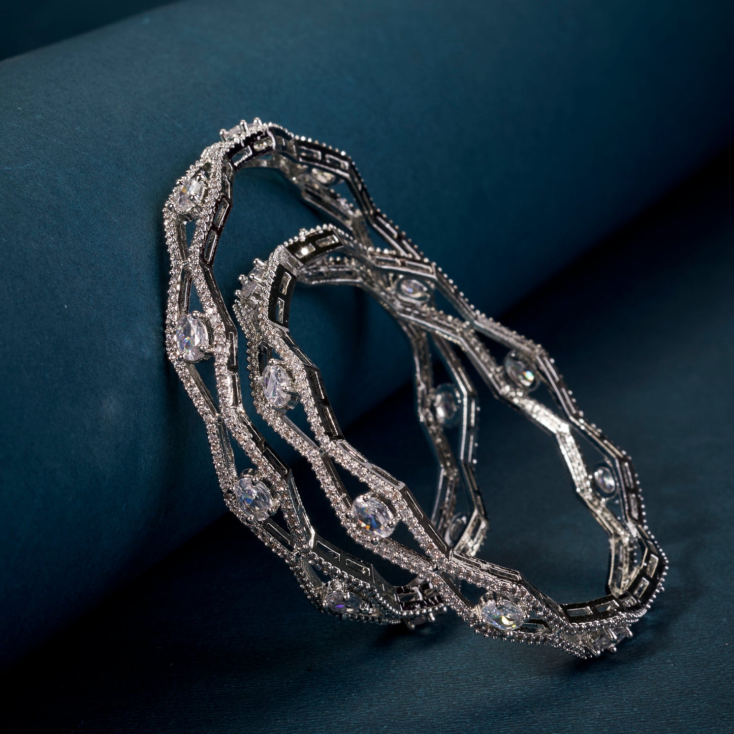 Opaline Grove Rhodium Bangles