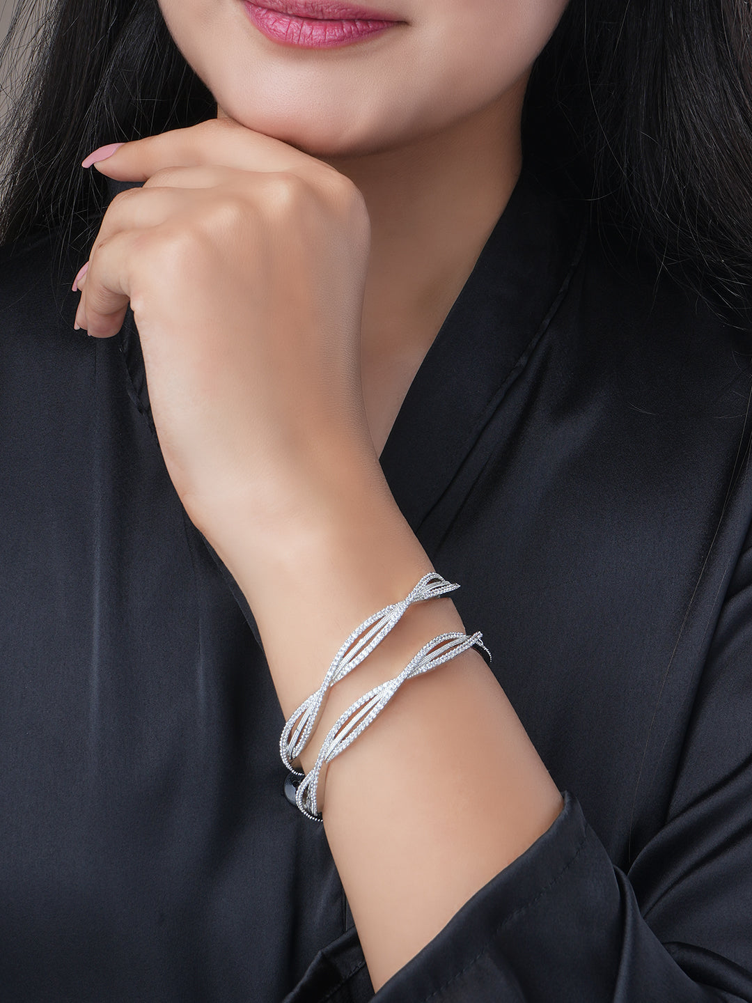 Bloom Circlet Rhodium Plated Bangles