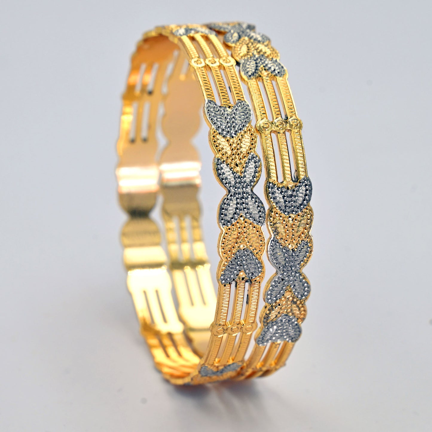 Detailing Silver Leaf Gold Plated Bangles