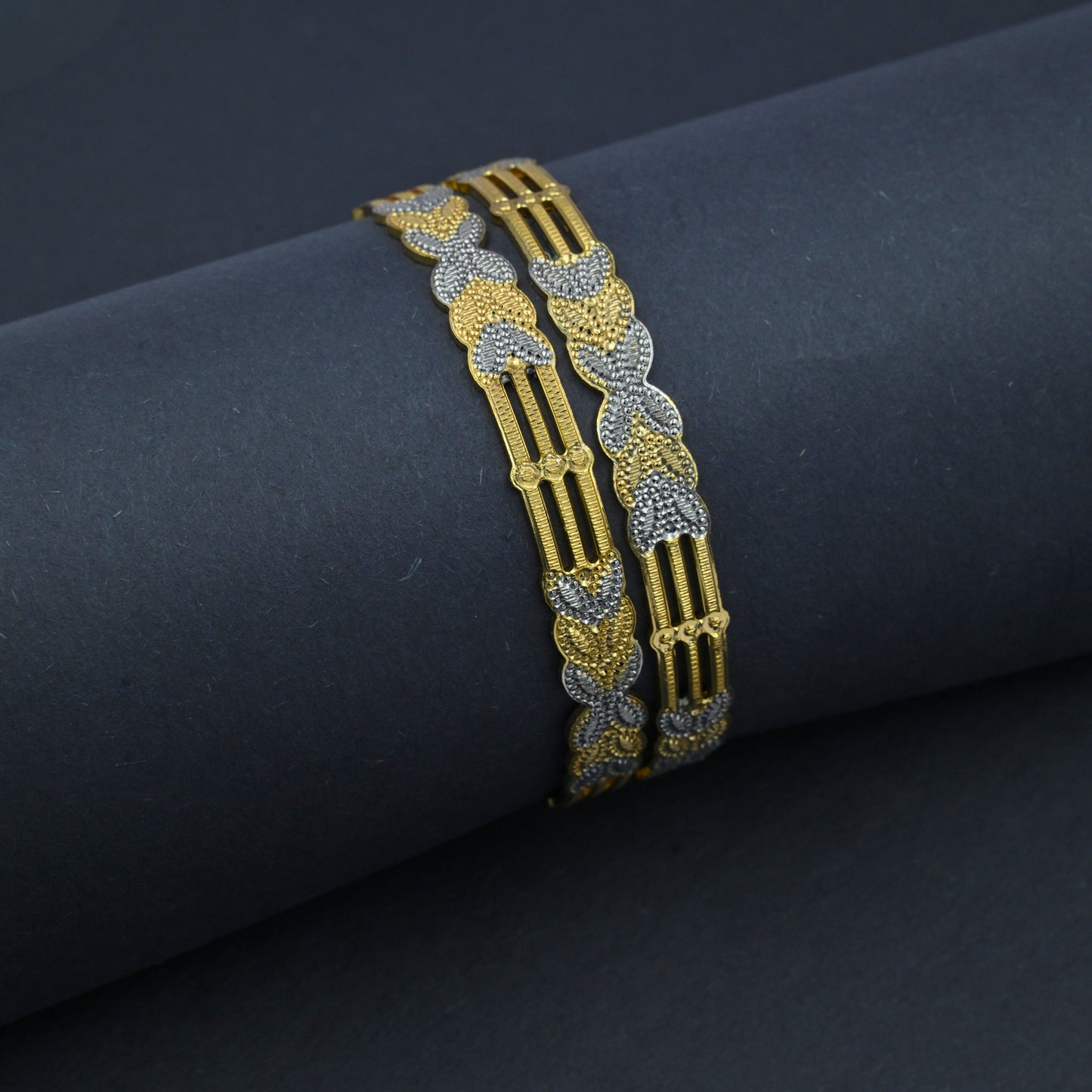 Detailing Silver Leaf Gold Plated Bangles