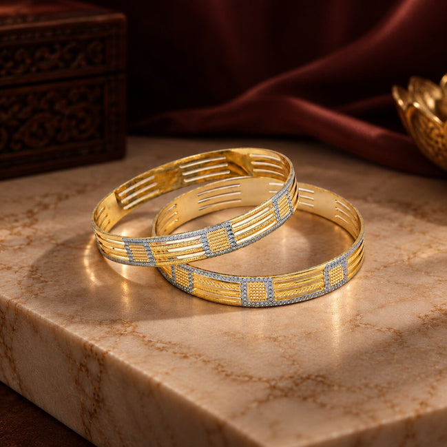 Gold & Silver Plated Designer Bangle with Geometric Pattern & Intricate Dual-Tone Detailing- Pack of  2