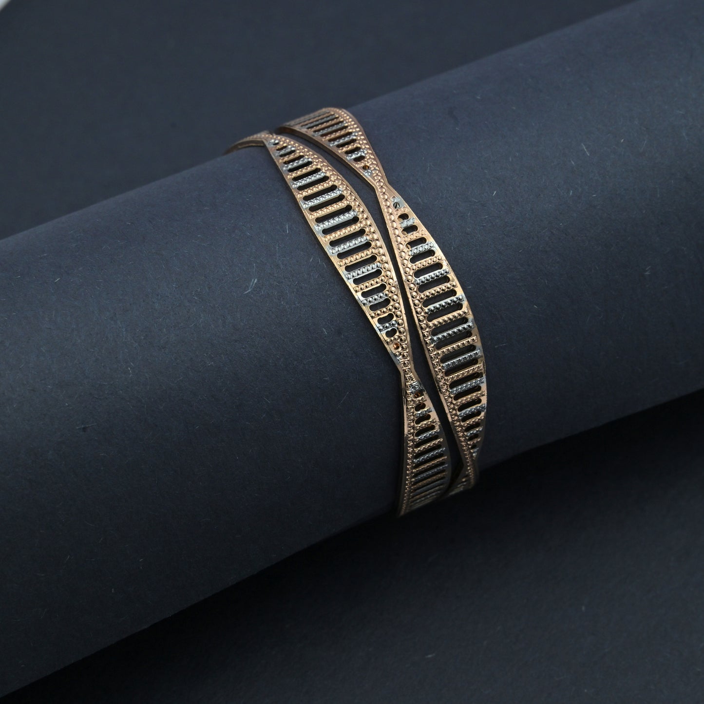 Rose Gold and Silver Plated Bangles with Elegant Detailing