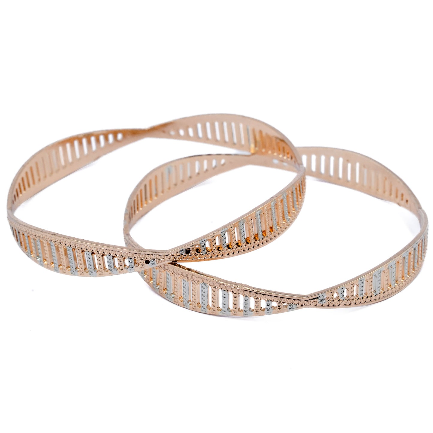 Rose Gold and Silver Plated Bangles with Elegant Detailing