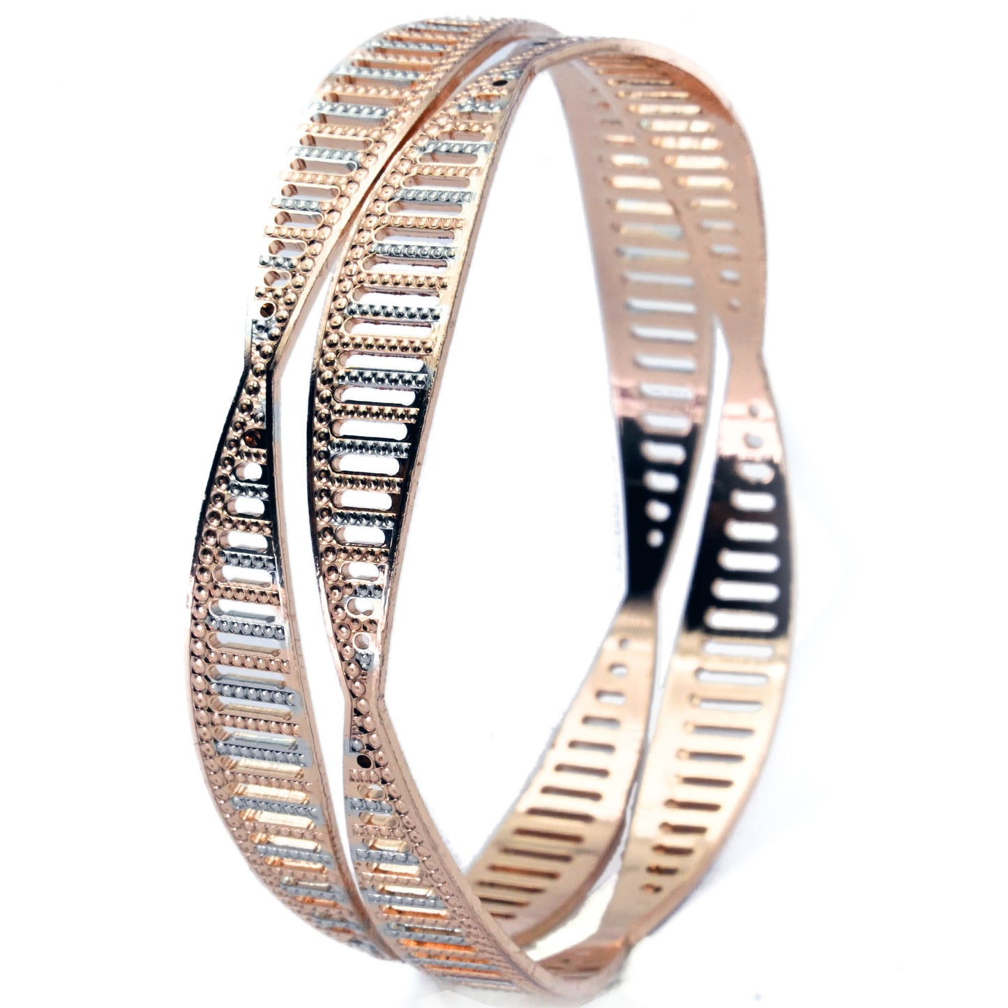Rose Gold and Silver Plated Bangles with Elegant Detailing