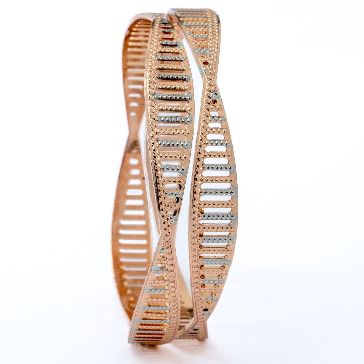 Rose Gold and Silver Plated Bangles with Elegant Detailing