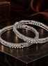 Rhodium Plated Designer Bangle Set with Intricate Linear Pattern & Crystal Detailing – Pack of 2