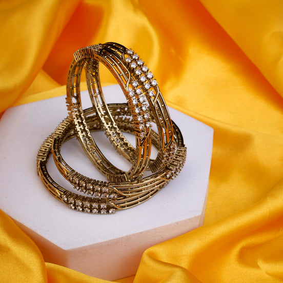 Crystal Studded AD Mehendi Plated Bangle (Pack of 4)