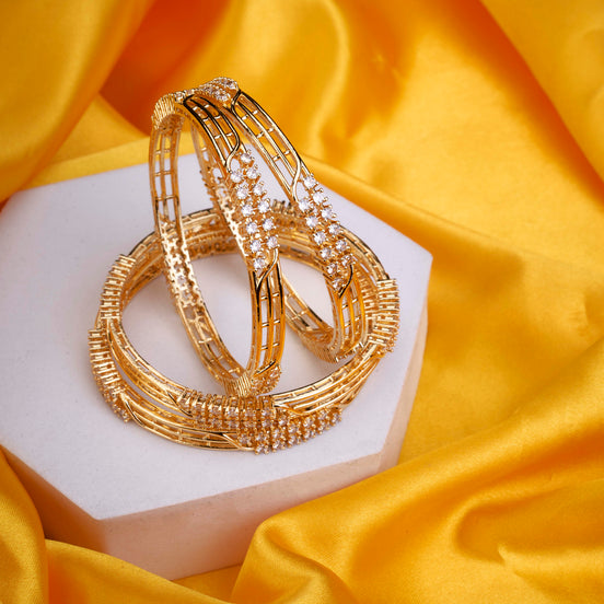 Crystal Studded AD Gold Plated Bangle (Pack of 4)