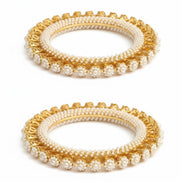 Gold Plated Pearl Floral Beaded Designer Pattern Bangles Set (Pack of 2)