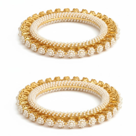 Intricate Floral Beaded Gold Plated Bangles (Pack of 2)