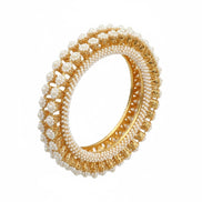 Gold Plated Pearl Floral Beaded Designer Pattern Bangles Set (Pack of 2)