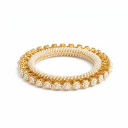 Gold Plated Pearl Floral Beaded Designer Pattern Bangles Set (Pack of 2)
