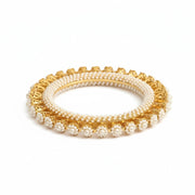 Gold Plated Pearl Floral Beaded Designer Pattern Bangles Set (Pack of 2)