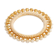 Gold Plated Pearl Floral Beaded Designer Pattern Bangles Set (Pack of 2)
