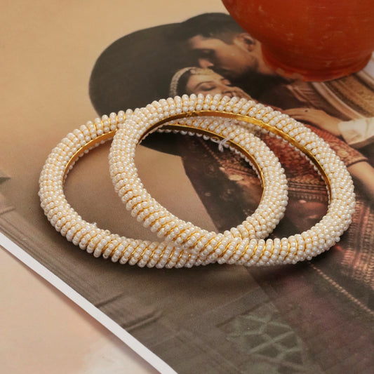 Embellished Beaded Gold Plated Bangles (Pack of 2)