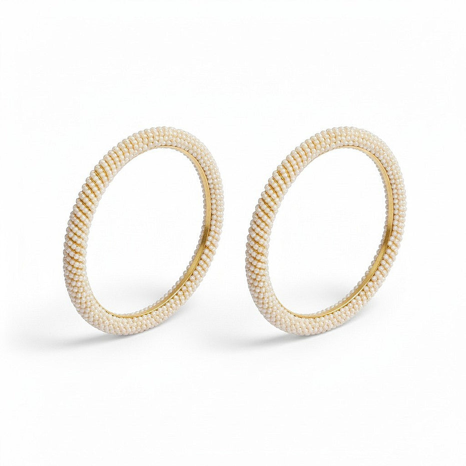 Gold Plated Pearl Spiral Beaded Designer Pattern Bangles Set (Pack of 2)