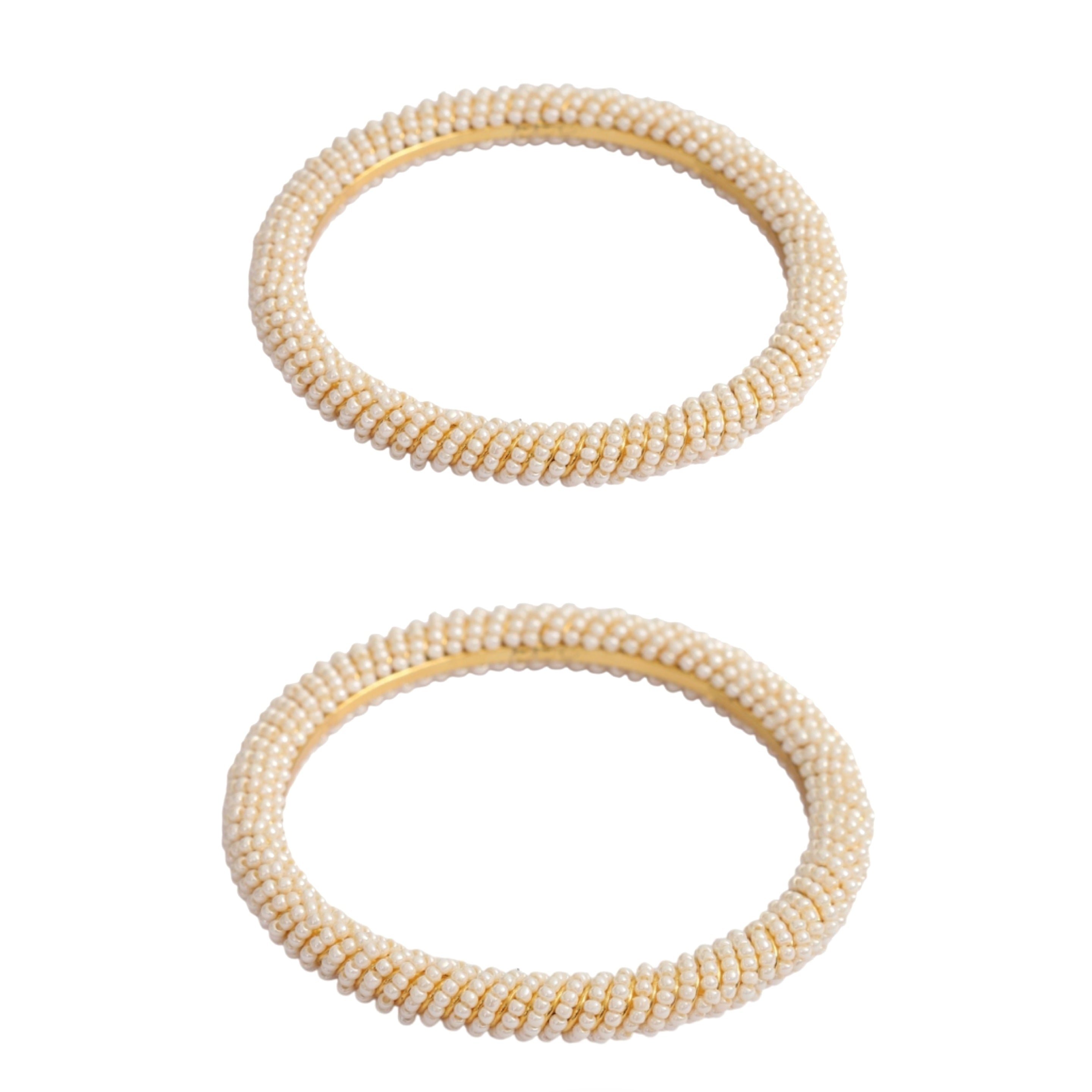 Embellished Beaded Gold Plated Bangles (Pack of 2)