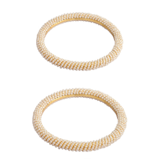 Embellished Beaded Gold Plated Bangles (Pack of 2)