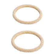 Gold Plated Pearl Spiral Beaded Designer Pattern Bangles Set (Pack of 2)