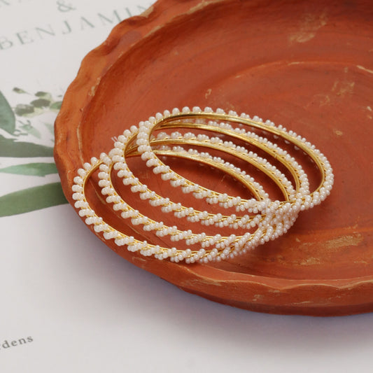 Adorned Beaded Gold Plated Bangles (Pack of 4)