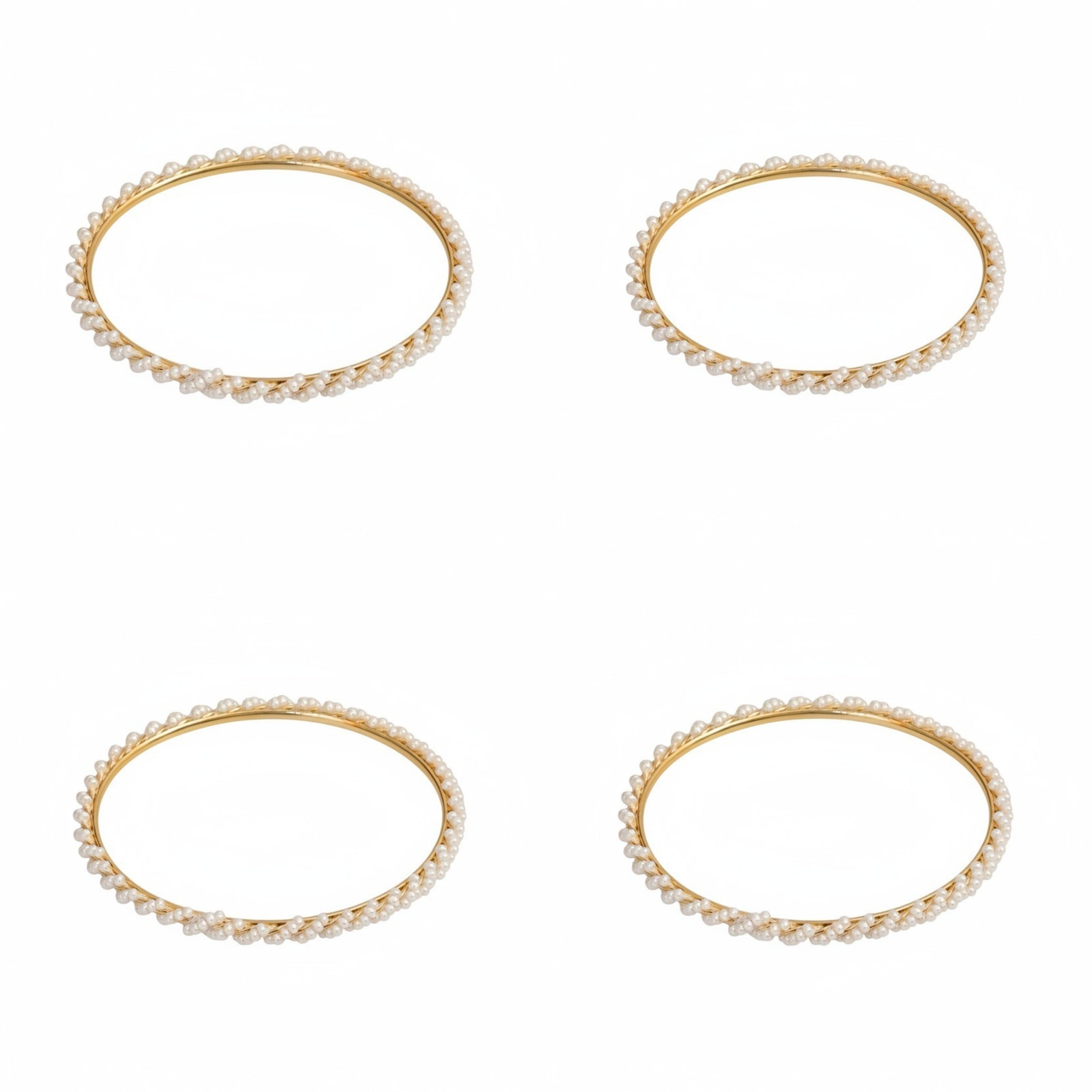 Gold Plated Handcrafted Pearl Vine Pattern Designer Bangles Set (Pack of 4)