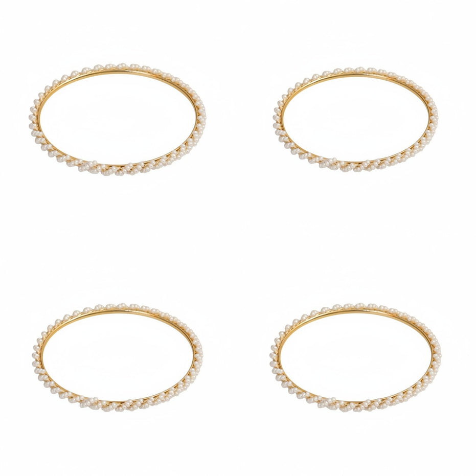 Gold Plated Handcrafted Pearl Vine Pattern Designer Bangles Set (Pack of 4)