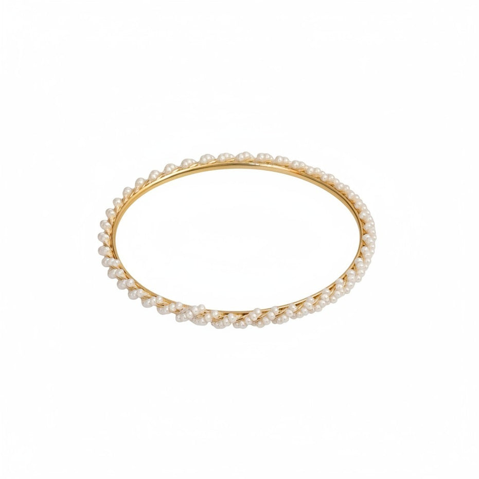 Gold Plated Handcrafted Pearl Vine Pattern Designer Bangles Set (Pack of 4)