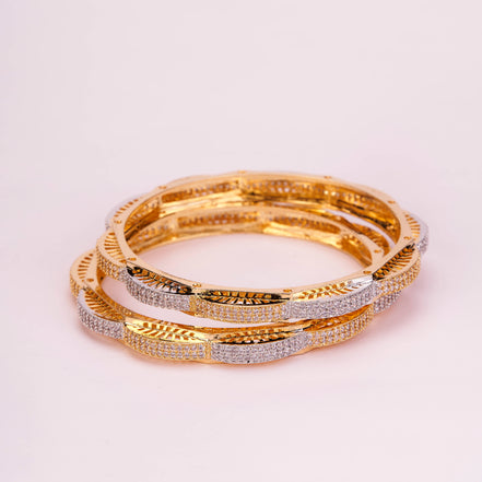 Gold & Silver Plated Wave Pattern Designer Bangles Set ( Pack Of 2)