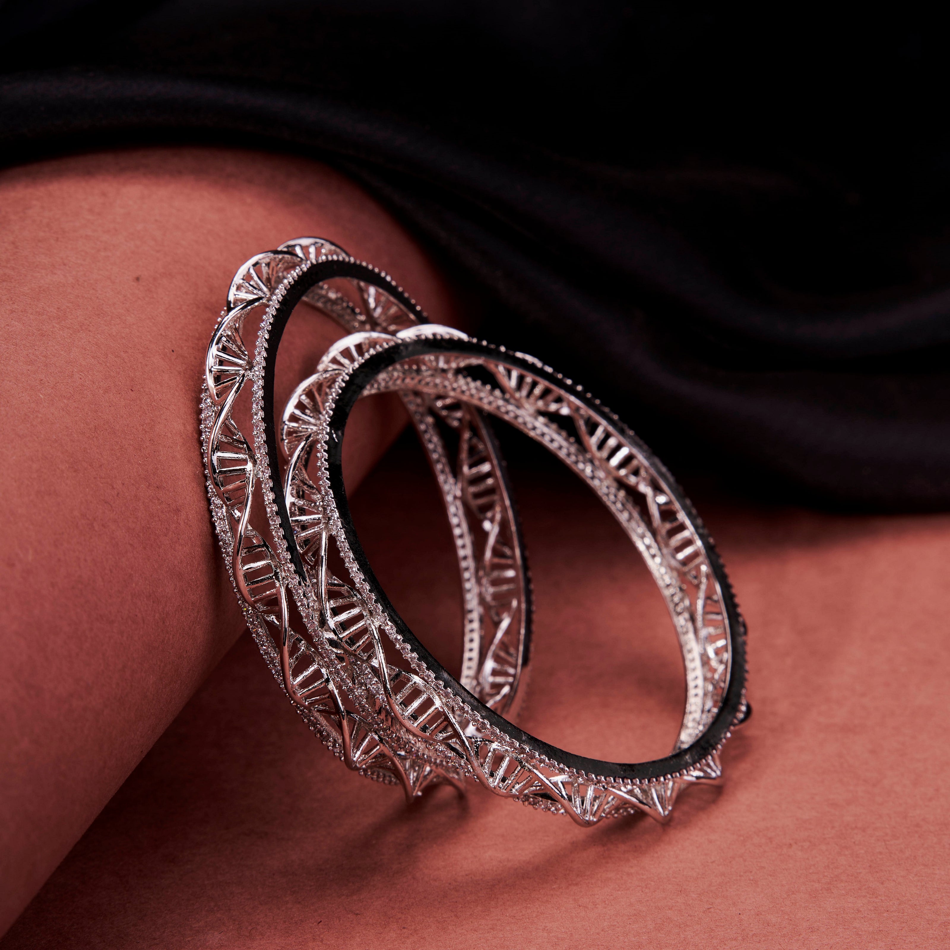 Helix Motif Traditional Rhodium Plated Bangles