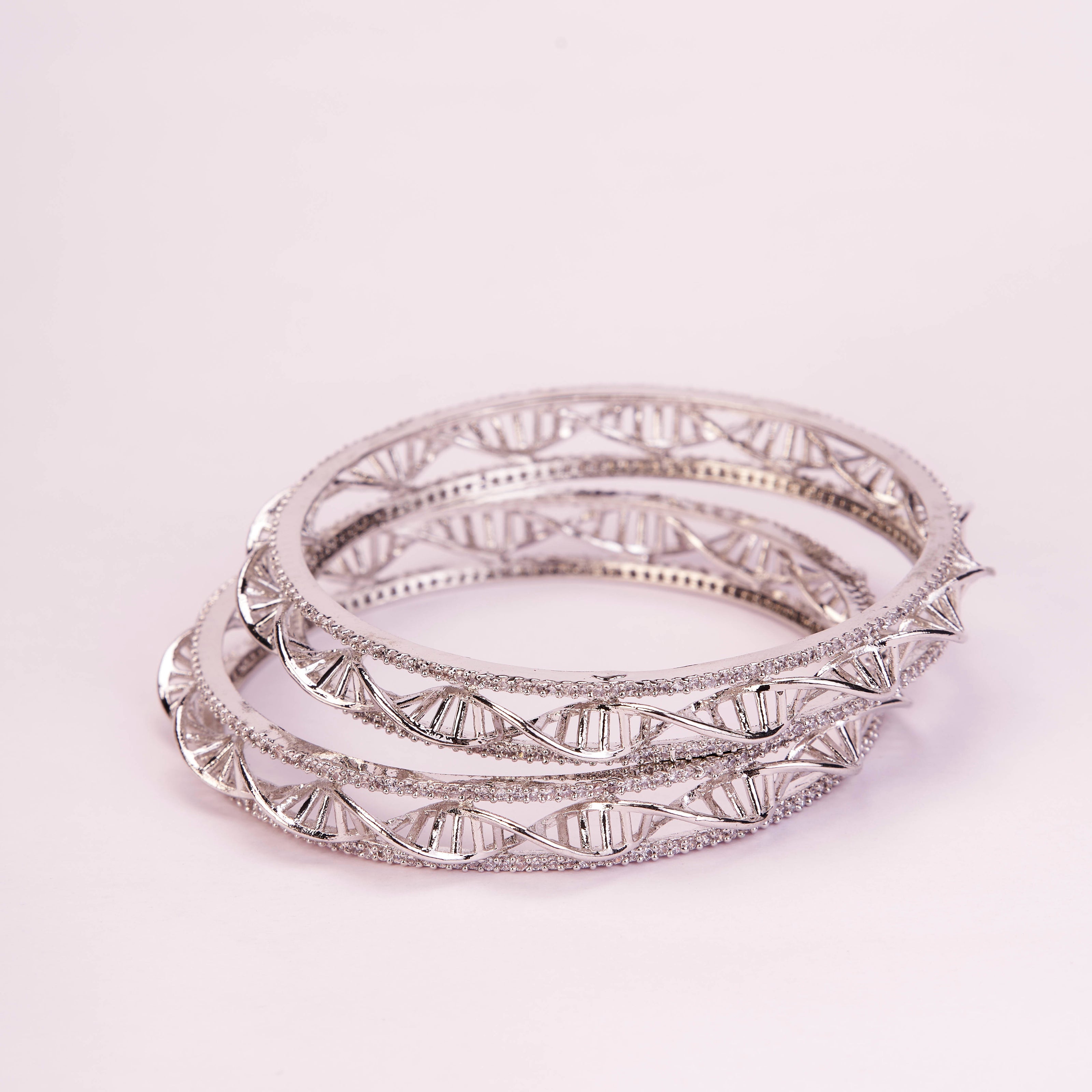 Helix Motif Traditional Rhodium Plated Bangles