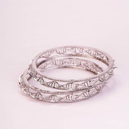 Helix Motif Traditional Rhodium Plated Bangles