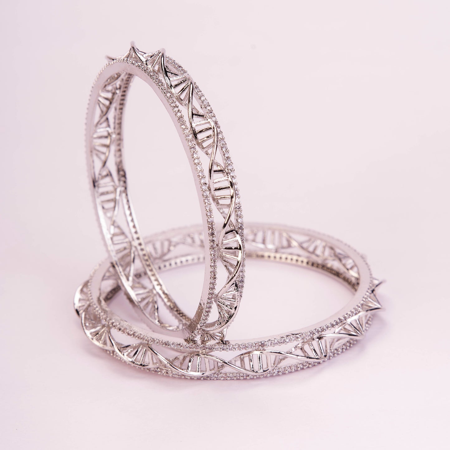 Helix Motif Traditional Rhodium Plated Bangles