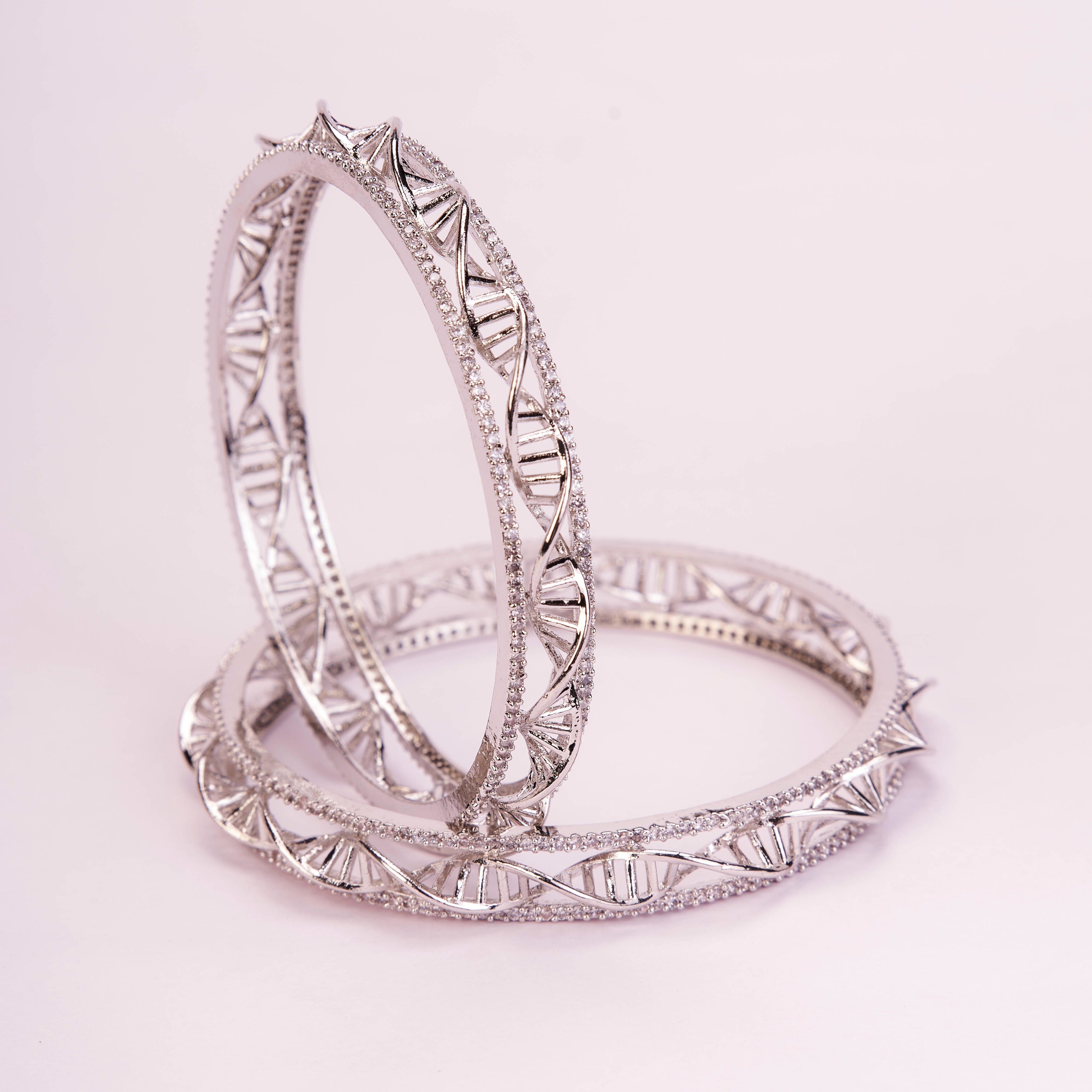 Helix Motif Traditional Rhodium Plated Bangles