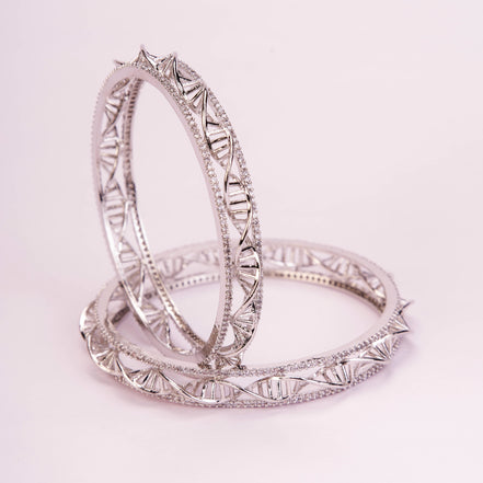 Helix Motif Traditional Rhodium Plated Bangles