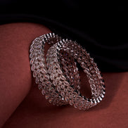 Circular Leaflet Rhodium Plated Bangles