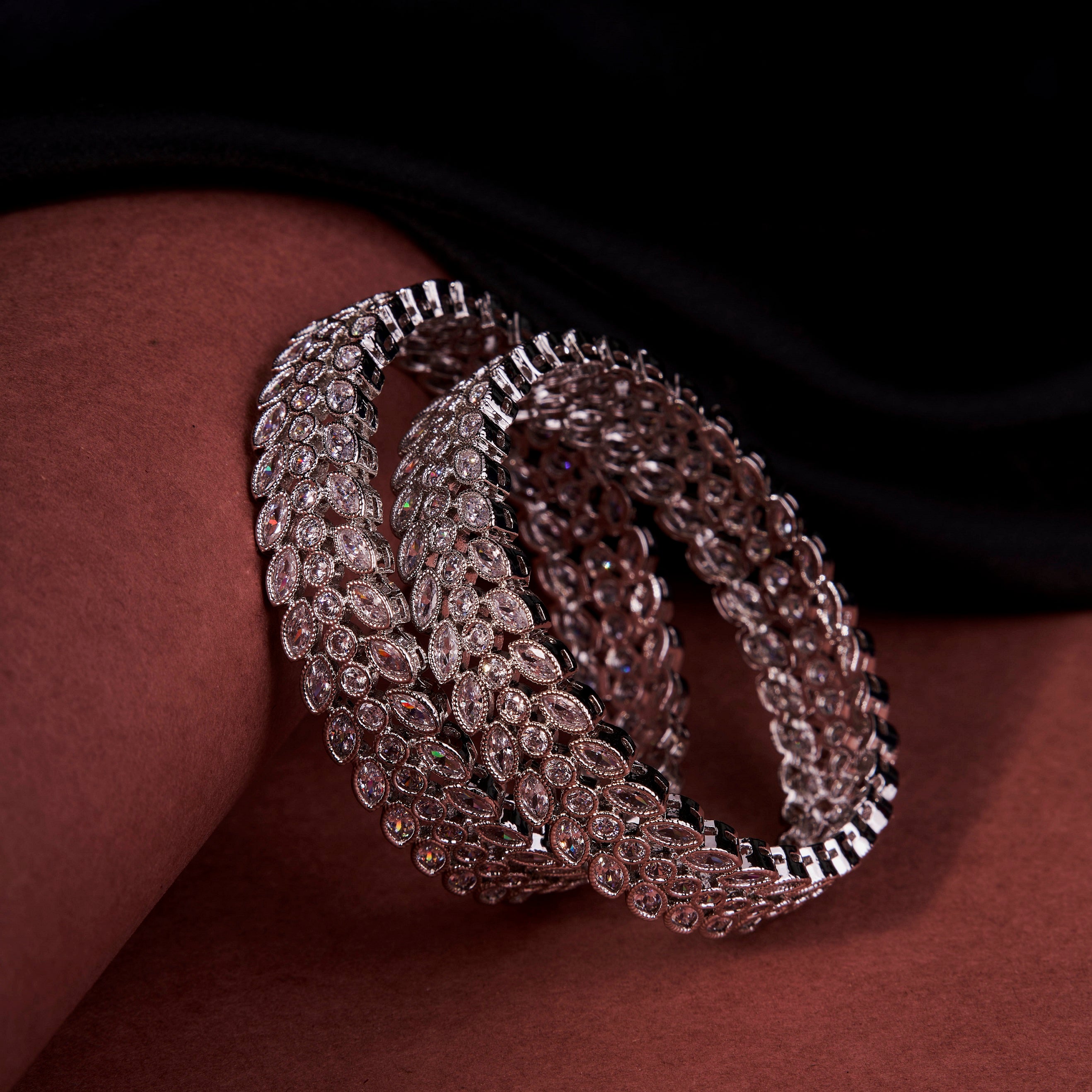 Circular Leaflet Rhodium Plated Bangles
